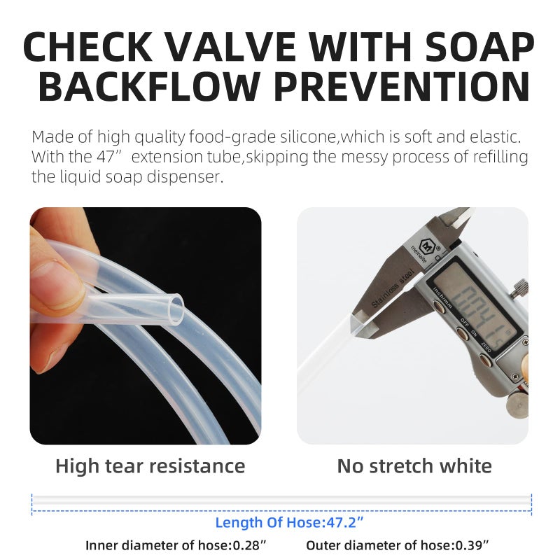 GAPPO Sink Soap Dispenser Extension Tube Kit, 47"" Under Counter Gappo Soap Dispenser Tube with Upgraded Metal Check Valve for Kitchen Sink, Never Fill The Little Bottle Again White - Image 4